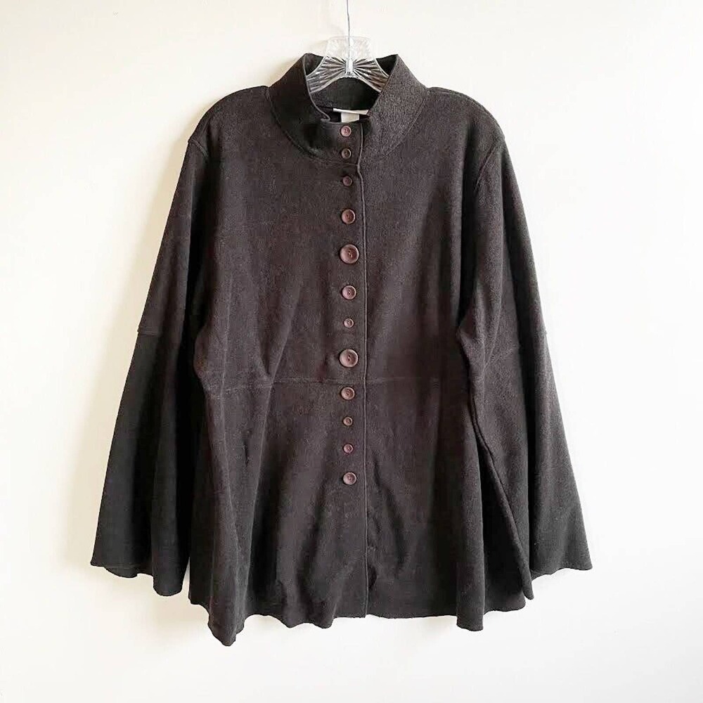 Soft Surroundings Plus Size Black Cozy Cabin Cardigan Button Front